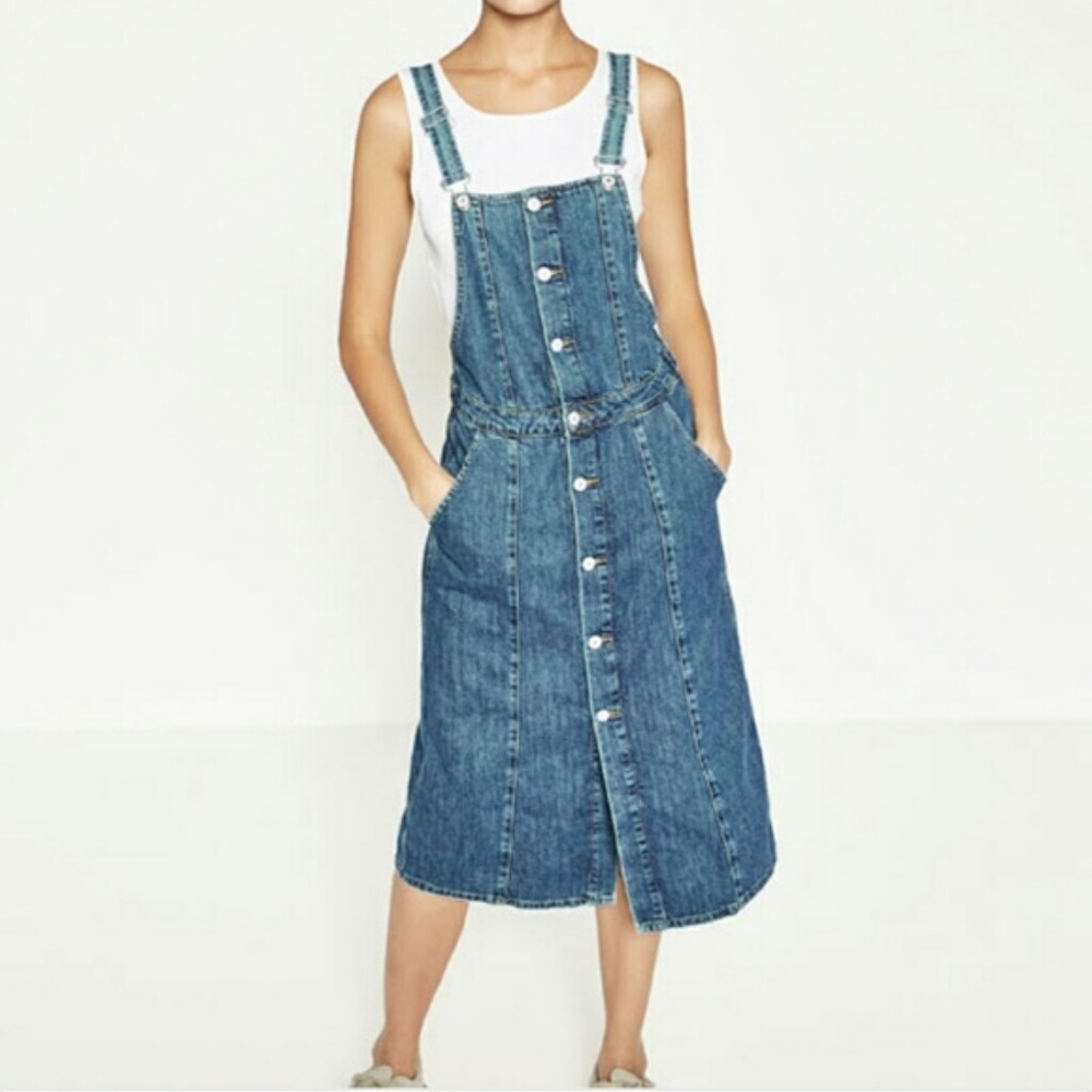 Zara TRF Denim Overall Dress Large
